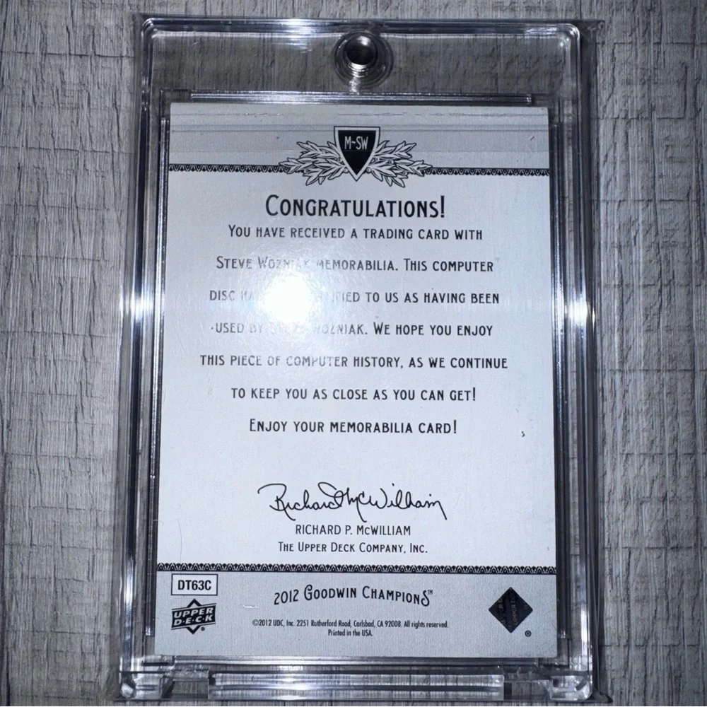 2012 Upper Deck Goodwin Champions Steve Wozniak Authentic Memorabilia DT63C